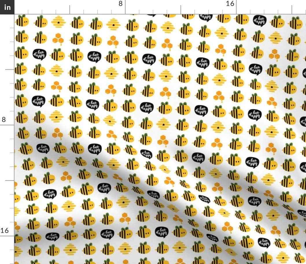 Spoonflower Fabric - Bee Happy Hive Honey Cartoon Funny Yellow Illustration Fantasy Insects Printed on Petal Signature Cotton Fabric by The Yard - Sewing Quilting Apparel Crafts Decor