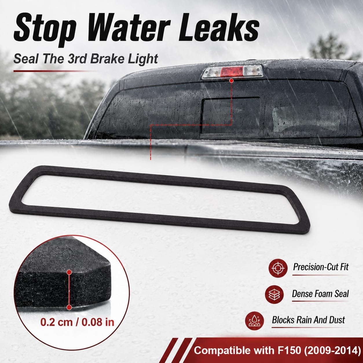 Upgraded Third Brake Light Gasket Seal Compatible with Frod F150 2009-2014, High Mount Stop Lamp Assembly Gasket Waterproof, Dustproof, Shockproof Replacement