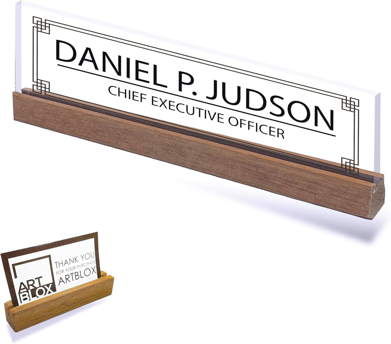ARTBLOX | Office Personalized Name Plate Men Board Design On Clear Acrylic Glass for Desk with Business Card Holder - Image 2