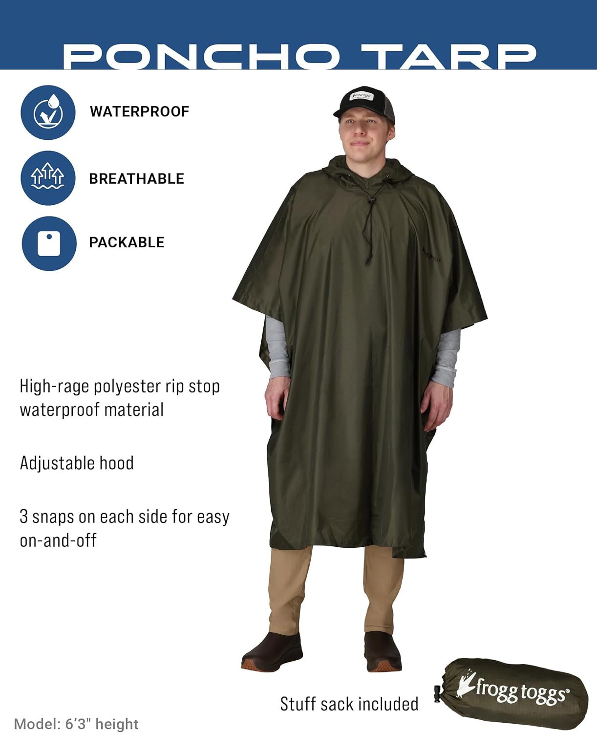 FROGG TOGGS Unisex Waterproof Breathable Poncho Tarp - Image 2