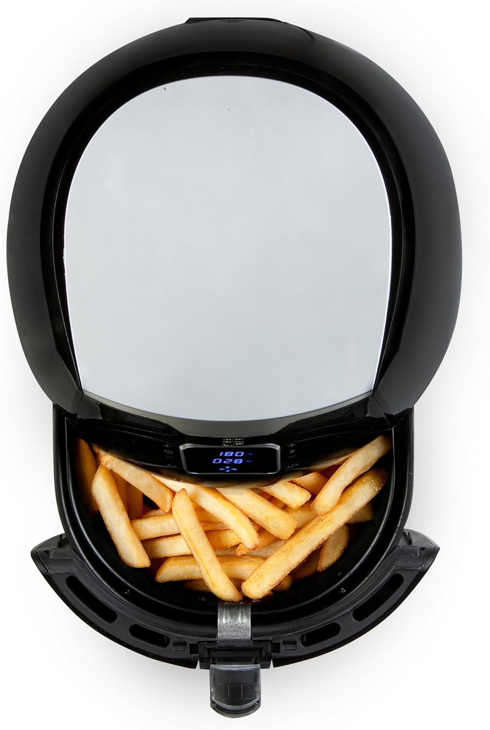 Top-down view of Domo Deli-Fryer XXL basket with fries