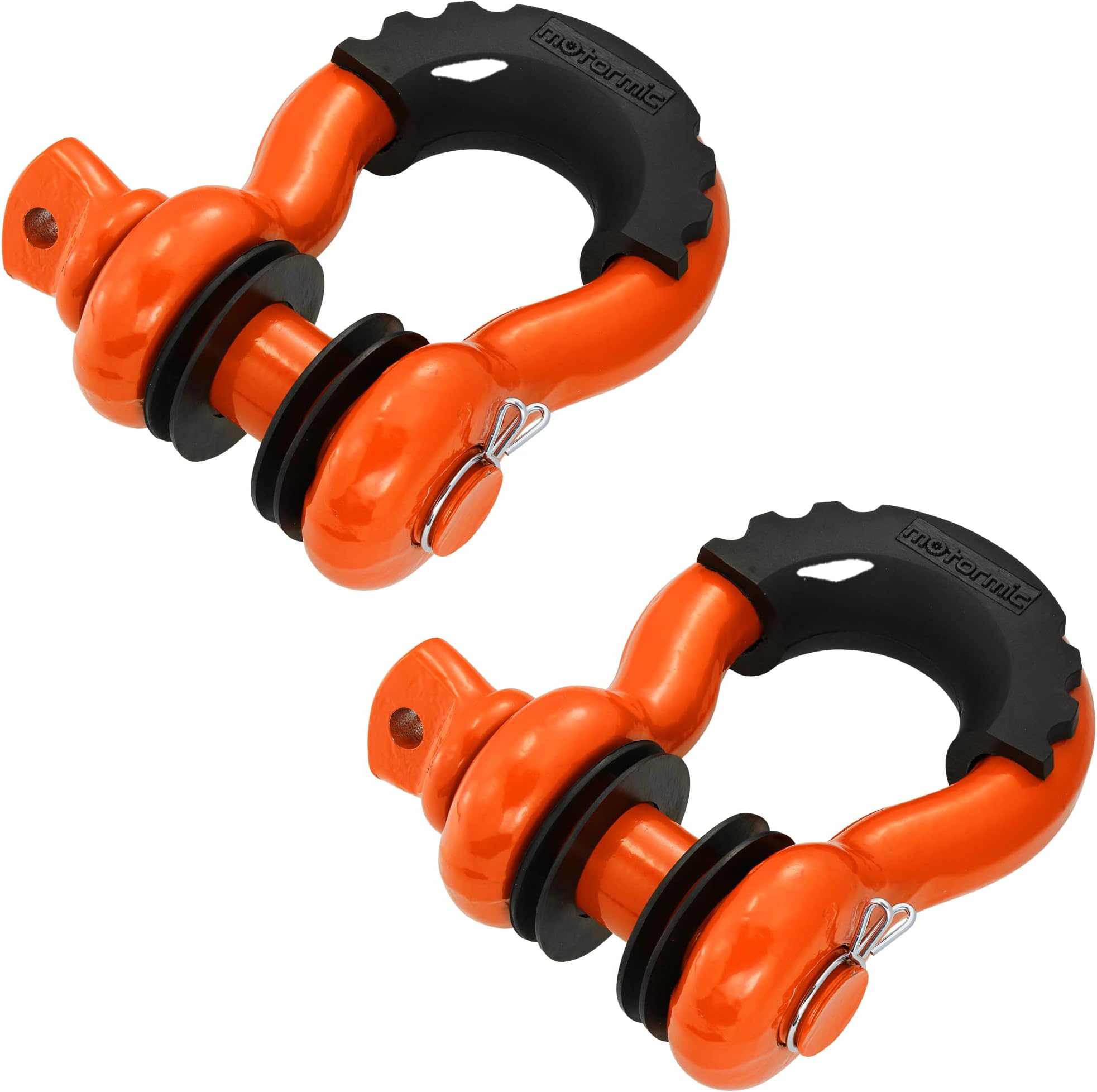Unique D Ring Shackles 2 Pack Orange - 3/4" Clevis with 7/8" Pin Safety Max 57,000 lbs Break Point - 2 Black Isolators, 8 Washers - Heavy Duty use Tow Strap, Winch, Off Road, Towing