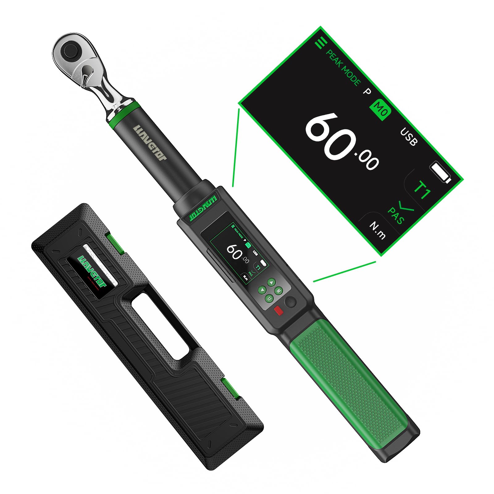 LLAVETOR Llave dinamométrica digital 3/8, 3-60N.m, ±1% con indicador sonoro y LED para coche, moto y bicicleta