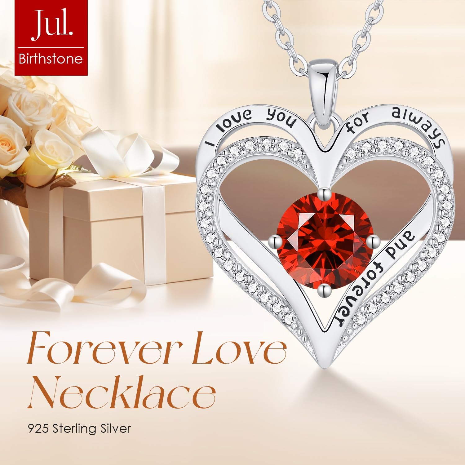 LOUISA SECRET Love Heart Birthstone Necklaces for Women, Birthday Gift for Girlfriend, Anniversary Jewelry Gift for Wife Her, 925 Sterling Silver Women Pendant Necklace, Mother's Day Christams Gift - Image 3