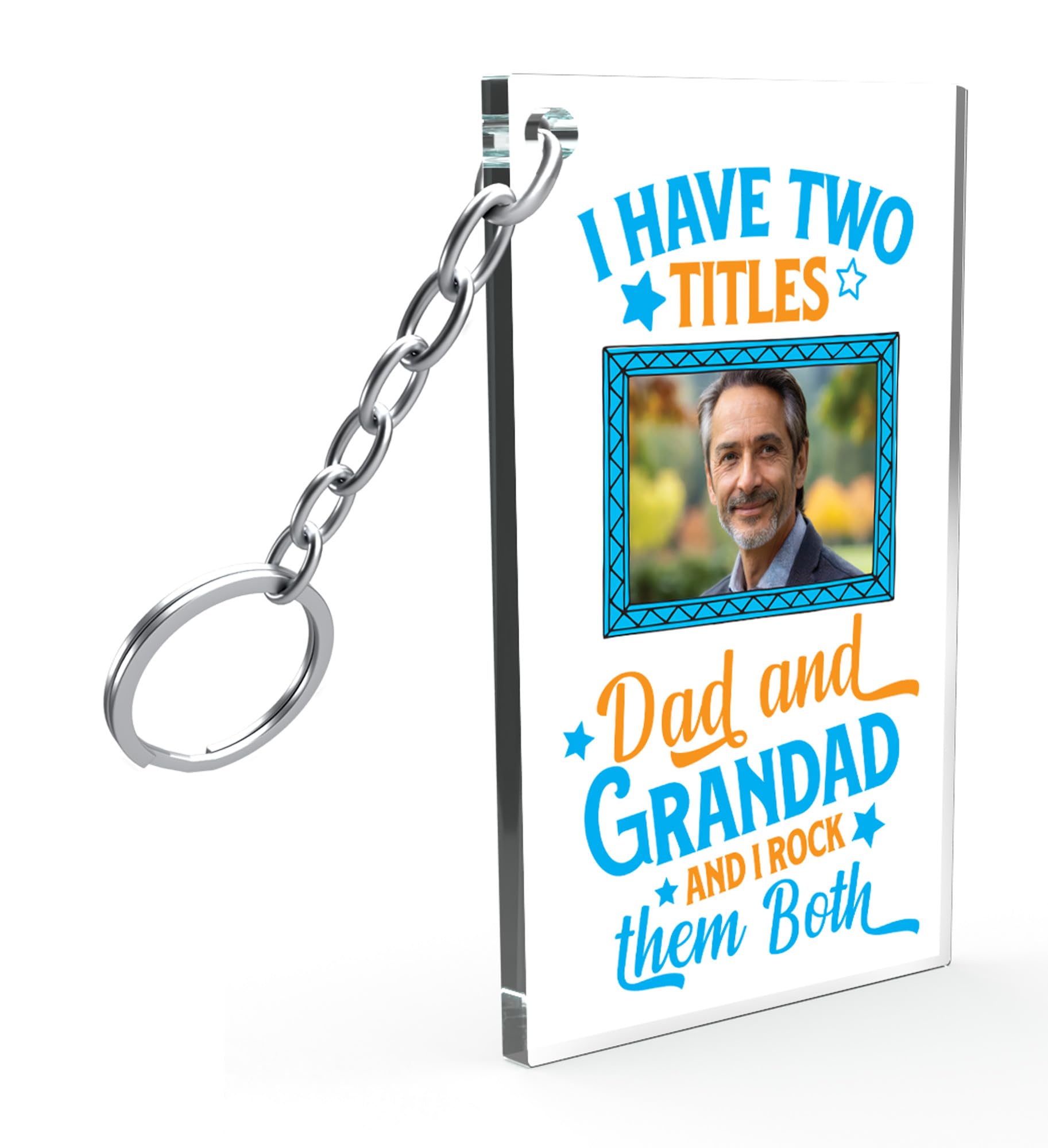 Star Online Men's Grandad & Dad Personalized Photo Keyring For Birthday Gift Father's Day Present Keytag From Daughter And Son - 5Cm X 8Cm