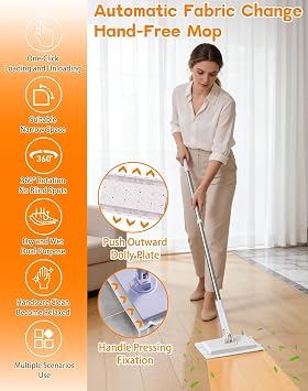 Snap Grip Mini Mop, Zero Touch Mini Mops, Gap Dust Cleaner Flat Mops with Locking Head & Sweeping Cloths, 92cm Long Handle Mopping Sweeper Stick for Multi Cleaning (1*mop+5*Cloth) 7-14 Days delivery