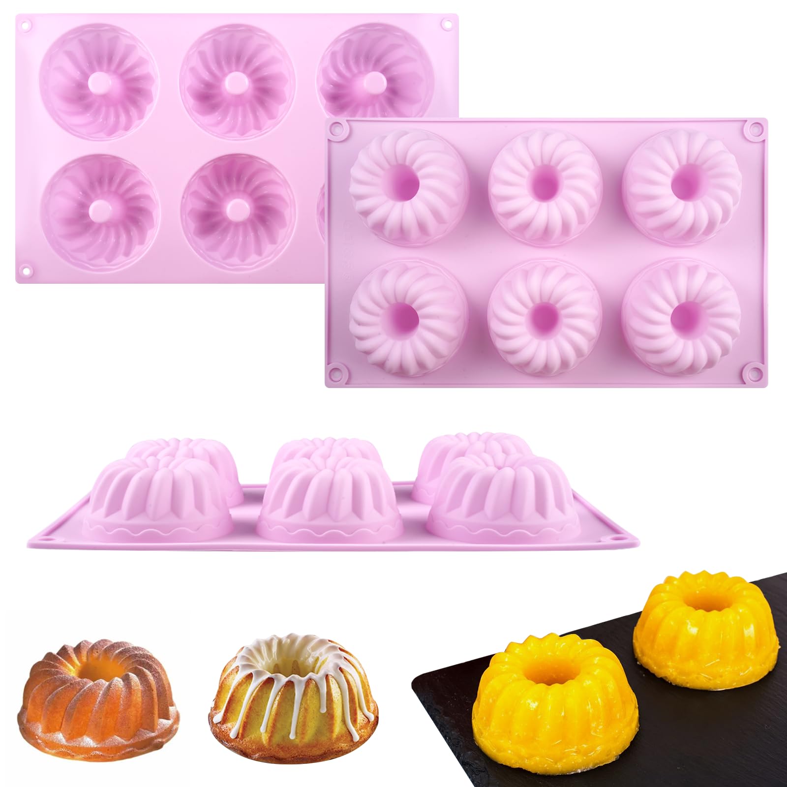 3 sztuki mini silikonowej formy do babeczek Ø 7 cm, silikonowe formy do gugelhupf, przeznaczone na 6 sztuk, silikonowa forma do pieczenia gugelhupf z powłoką przeciwklejącą, wielokrotnego użytku