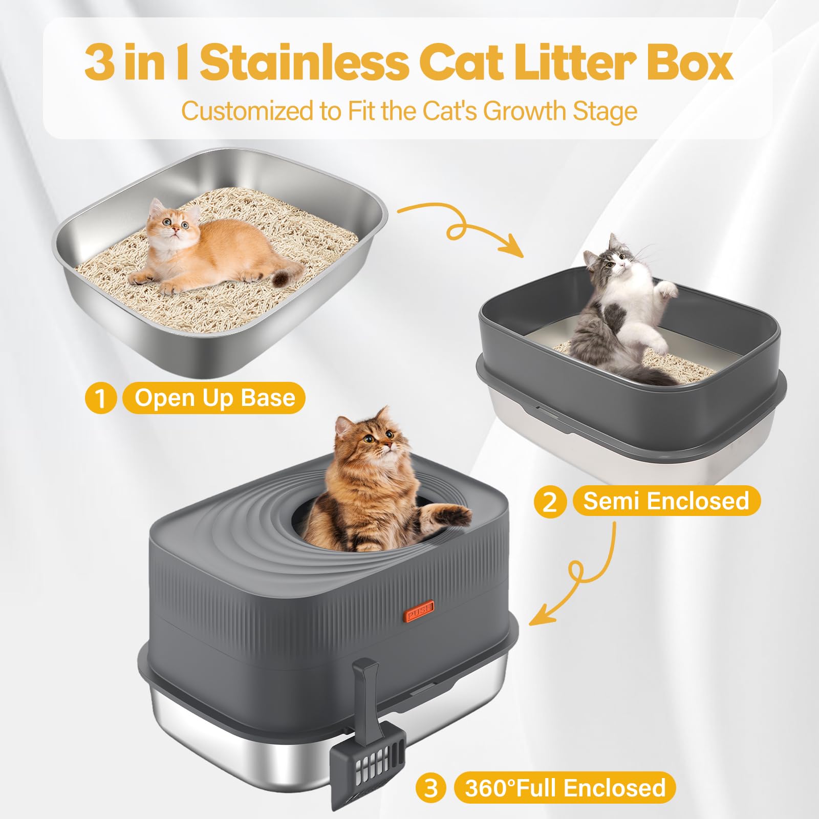 Bartuke RVS Kattenbak, Kattentoilet met Lade & Zeef, Schep voor Grote Katten, Eenvoudig Schoonmaken