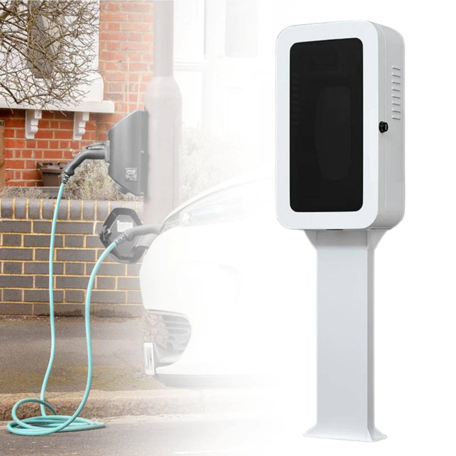 MhWrughts Weatherproof EV Charger Storage Box with Lock, Wall Mounted Tesla Charger Enclosure Featuring Visible Window and Cable Holder for Home Charging Stations White-FingerprintA