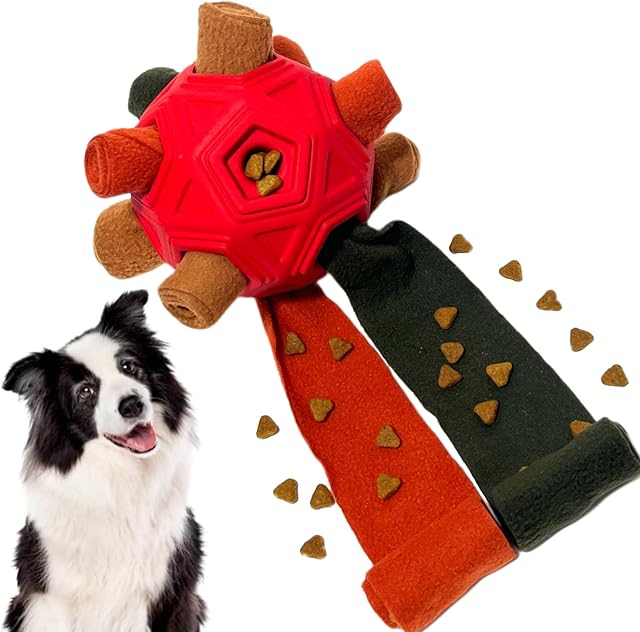CIIVURR Snuffle Ball for Dog Toys Unbreakable Upgrade Ball Interactive Toy Foraging Snuffle Mat Puppy Treat Dispenser Slow Feeder Dog Puzzle Toys for Small, Medium, Large Pets (Autumn Red)