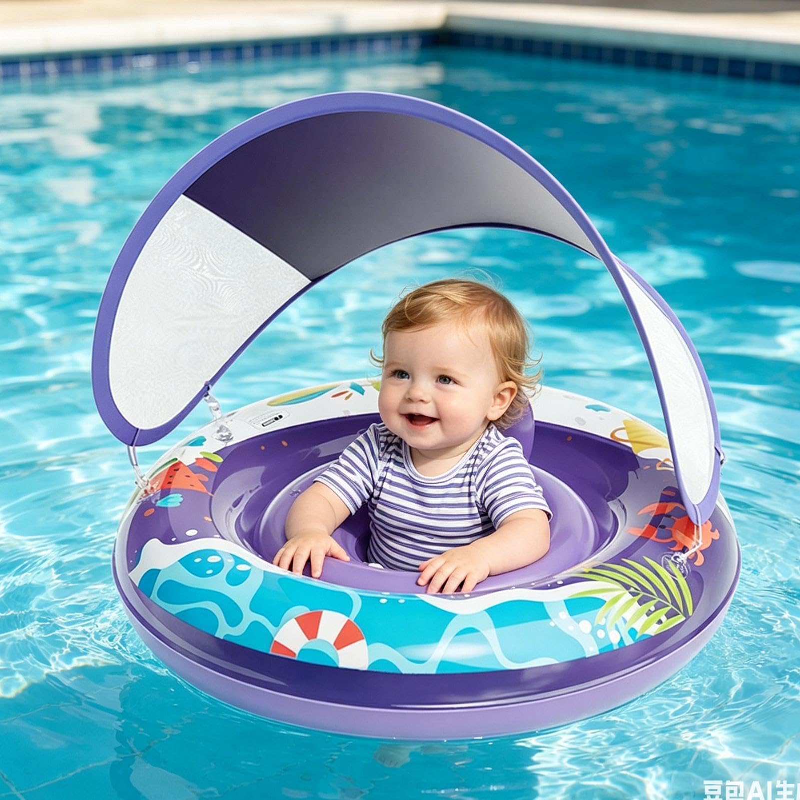 Flotador infantil con dosel, anillo de natación transpirable y ajustable - boyas de natación para | para playa río fiesta de verano y actividades de juego al aire libre interior
