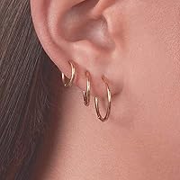 Vista 4 de Gacimy Aretes de aro de oro para mujer chapados en oro real de 14 quilates con poste de plata de ley 925