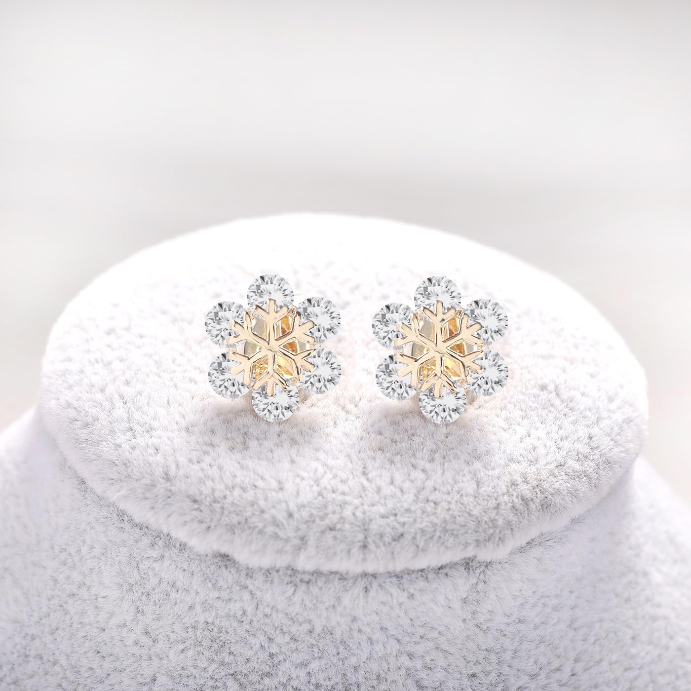 YOQUCOL Snowflake Shape Clip On Stud Earrings Snow Cubic Zirconia Crystal Not Pierced Studs Earrings for Women - Image 4