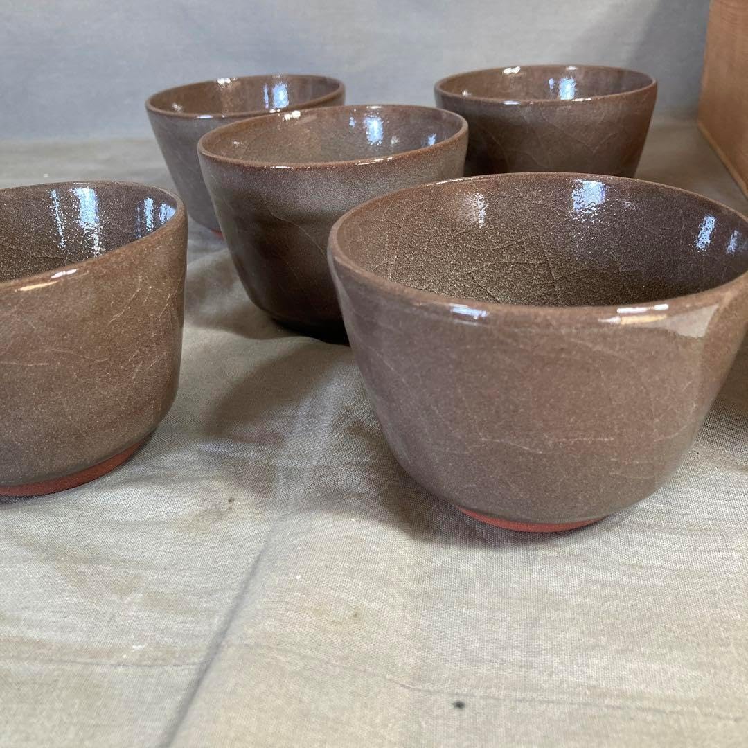 7＃I/X2193 人間国宝 中島宏作 粉青小鉢 4客 共箱 青磁