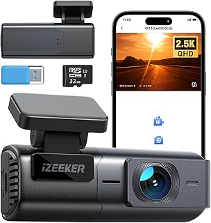 iZEEKER 2.5K Dashcam, Caméra Voiture 1440P WiFi, Mini Caméra Avant avec Application, Carte SD 32GB Offerte, Vision Nocturne, WDR, Capteur G, Enregistrement en Boucle, Mode Parking 24H