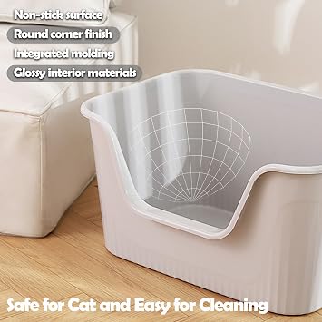 Vealind Cat Litter Tray with High Sided and Low Entry 100% Leak Proof Anti Splash Open Top Cats Litter Box Kitten Litter Tray