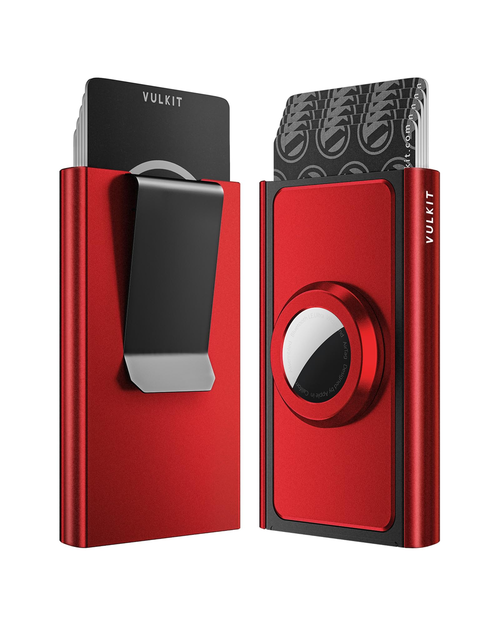 VULKIT Pop Up Wallet with Money Clip and Airtag Holder, Slim Aluminum Wallet for Men RFID Blocking, Red