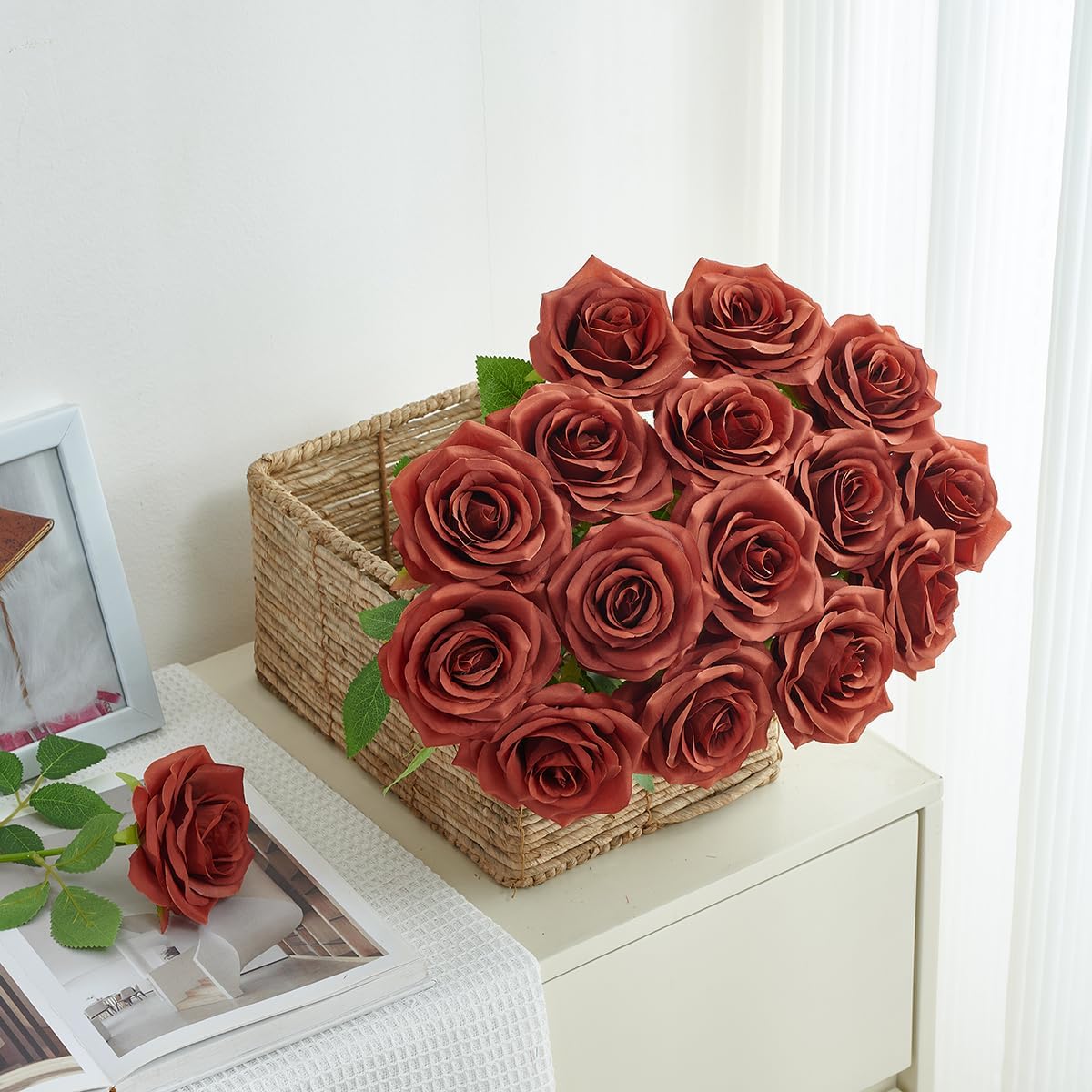 50pcs Burnt Orange Roses Artificial Flowers Bulk,Fake Roses Silk Flower with Stems Realistic Flowers for Wedding Centerpiece Home Party Decor - Image 2