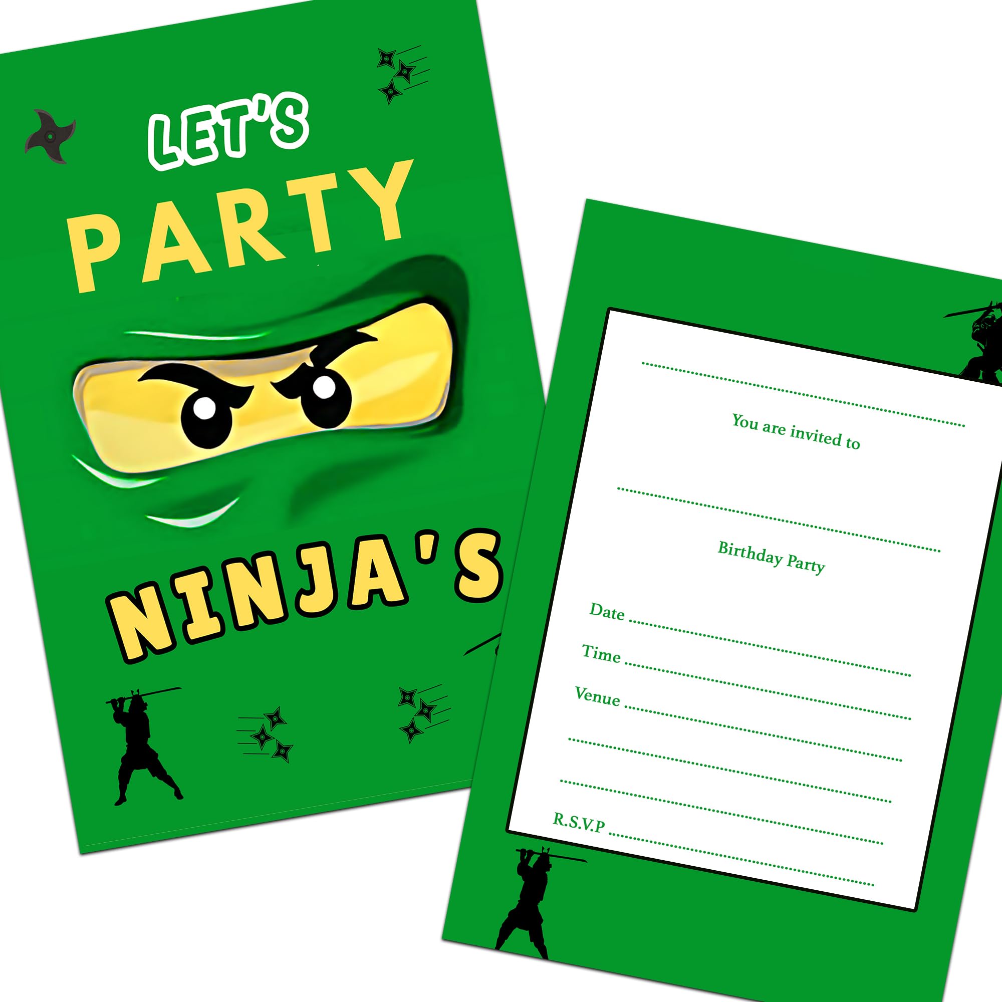 Ninja Kids Party Invites Birthday Invitations & Envelopes (WRITE ON) New (Pack of 20 with envelopes)