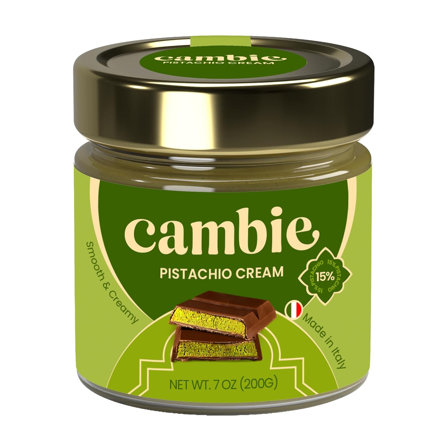 Cambie Authentic Italian Pistachio Cream - Smooth Roasted Pistachio Butter for Dubai Chocolate Bars, Crepes, Gelato & Pastries (7oz)