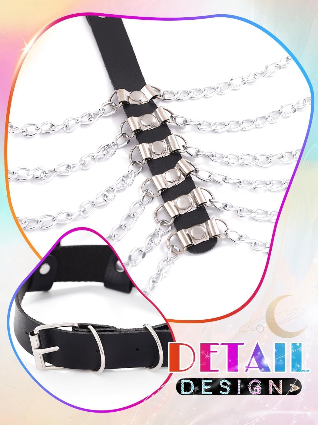 Campsis Women Chest Harness Belt, Black Rave Body Chain Jewelry Accesssory - Image 6