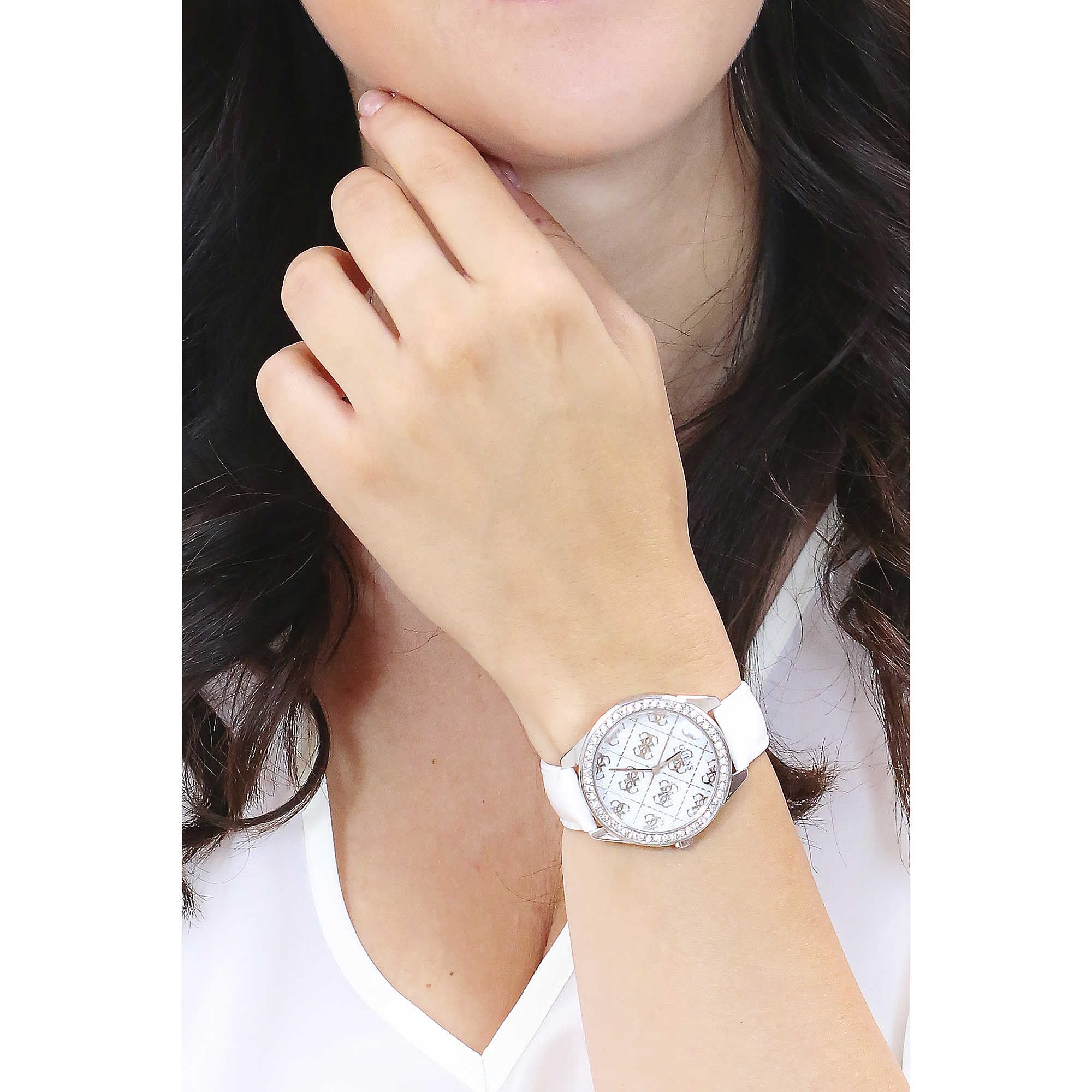 Guess Damen-Armbanduhr Sugar Weiß 37mm mit Lederarmband & 3 bar Wasserschutz – GW0098L1