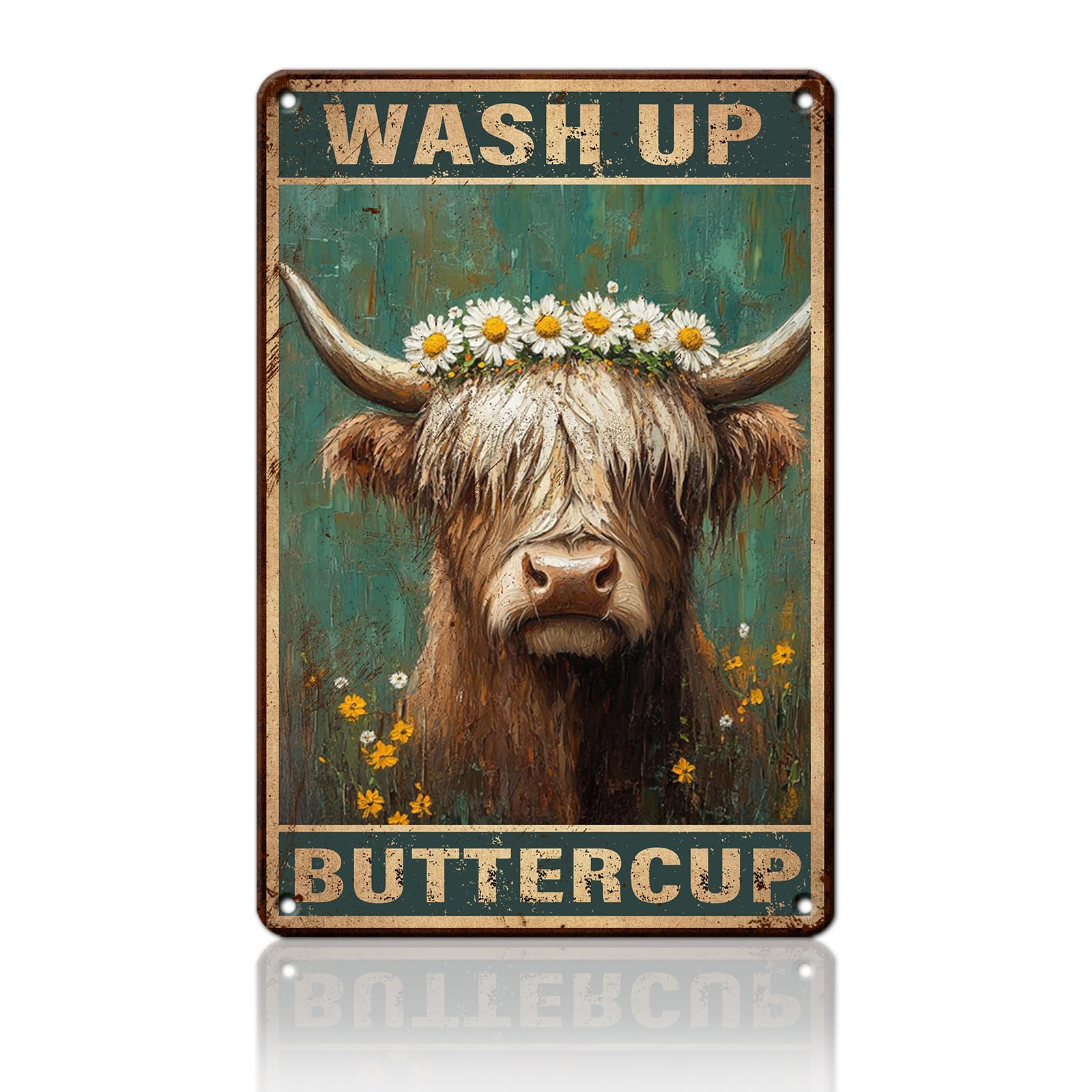 Anceky Cow Bathroom Sign Vintage Metal Tin Sign Retro Wall Decor for Yard Entryway Home Porch Outside 12×8 Inch