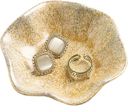 Ceramic Ring Dish, Jewelry Dish Holder, Small Trinket Tray Plate for Earrings Rings Necklaces Keys, Gift for Mom Friend Sister on Birthday Mothers Day Christmas Camel Surface