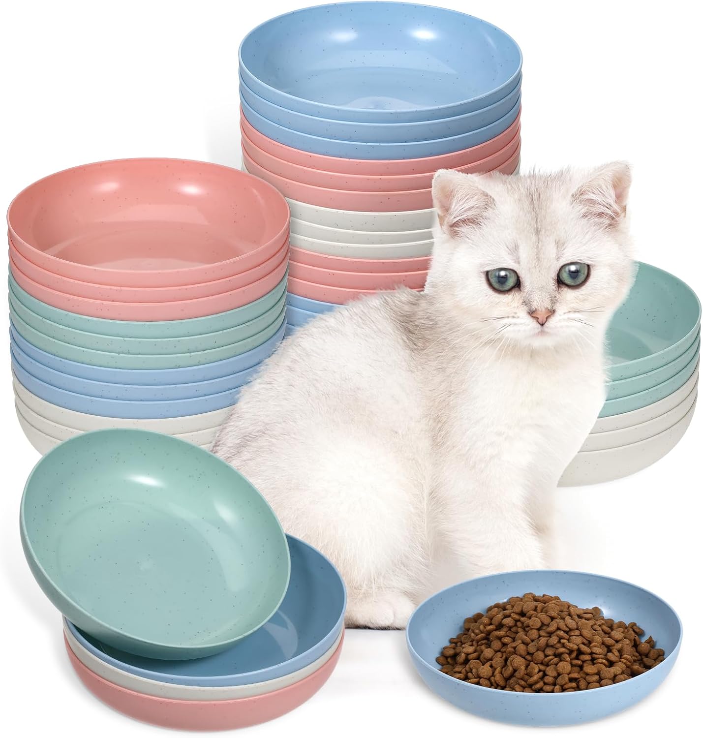 40Pcs Cat Dishes Whisker Friendly Shallow Wide Pet Food Water Bowl 6Inch Whisker Fatigue Cat Bowls Cats Food Dish Durable Wheat Straw Pet Plate Cats Feeding Bowl for Indoor Outdoor Short Legged Kitten