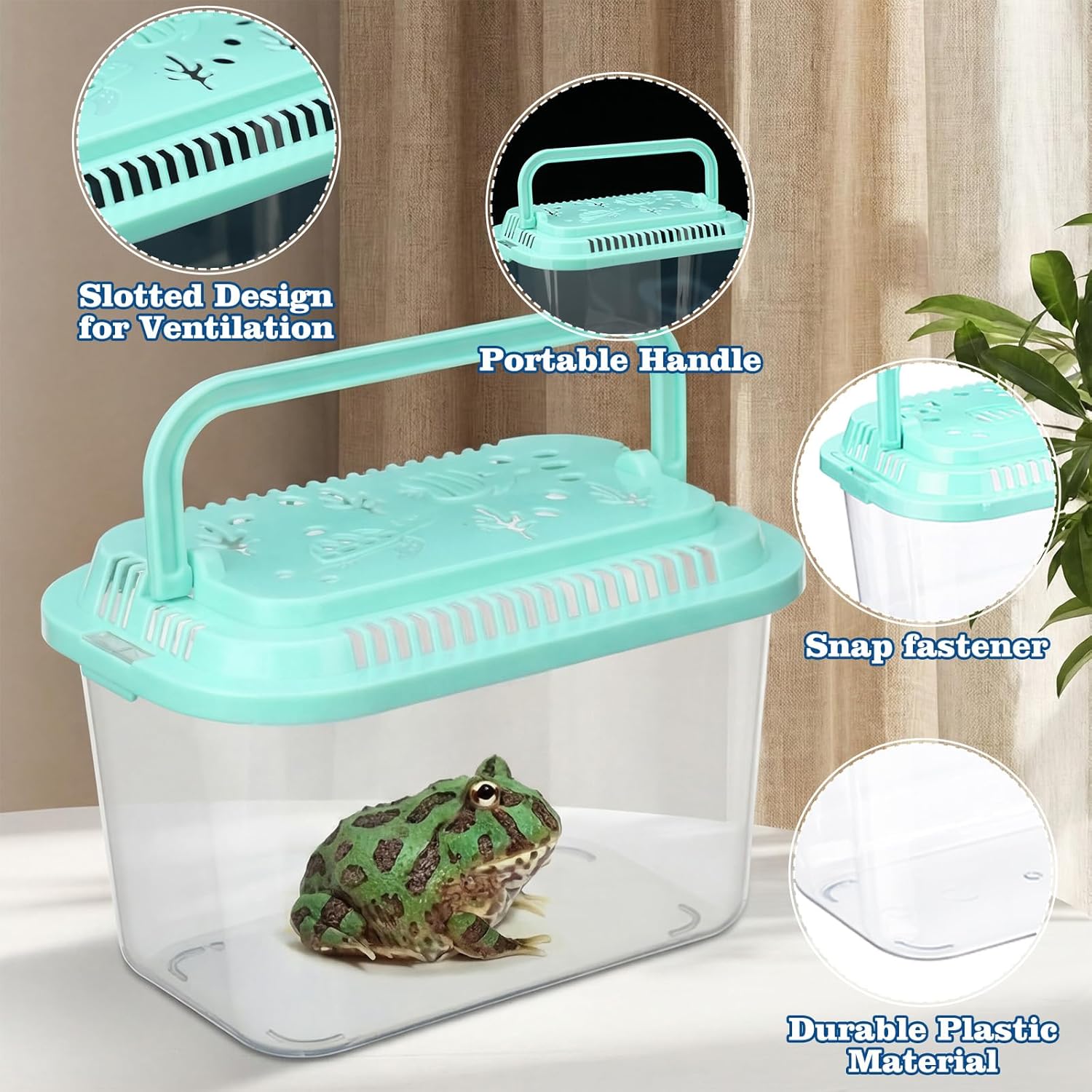 Condition photo showing New/Like New for leinuosen 12 pcs plastic reptile terrariums carrier cage small fish transport container with handle tarantula enclosure snake breeding box hatching container clear tank aquarium for crab turtle