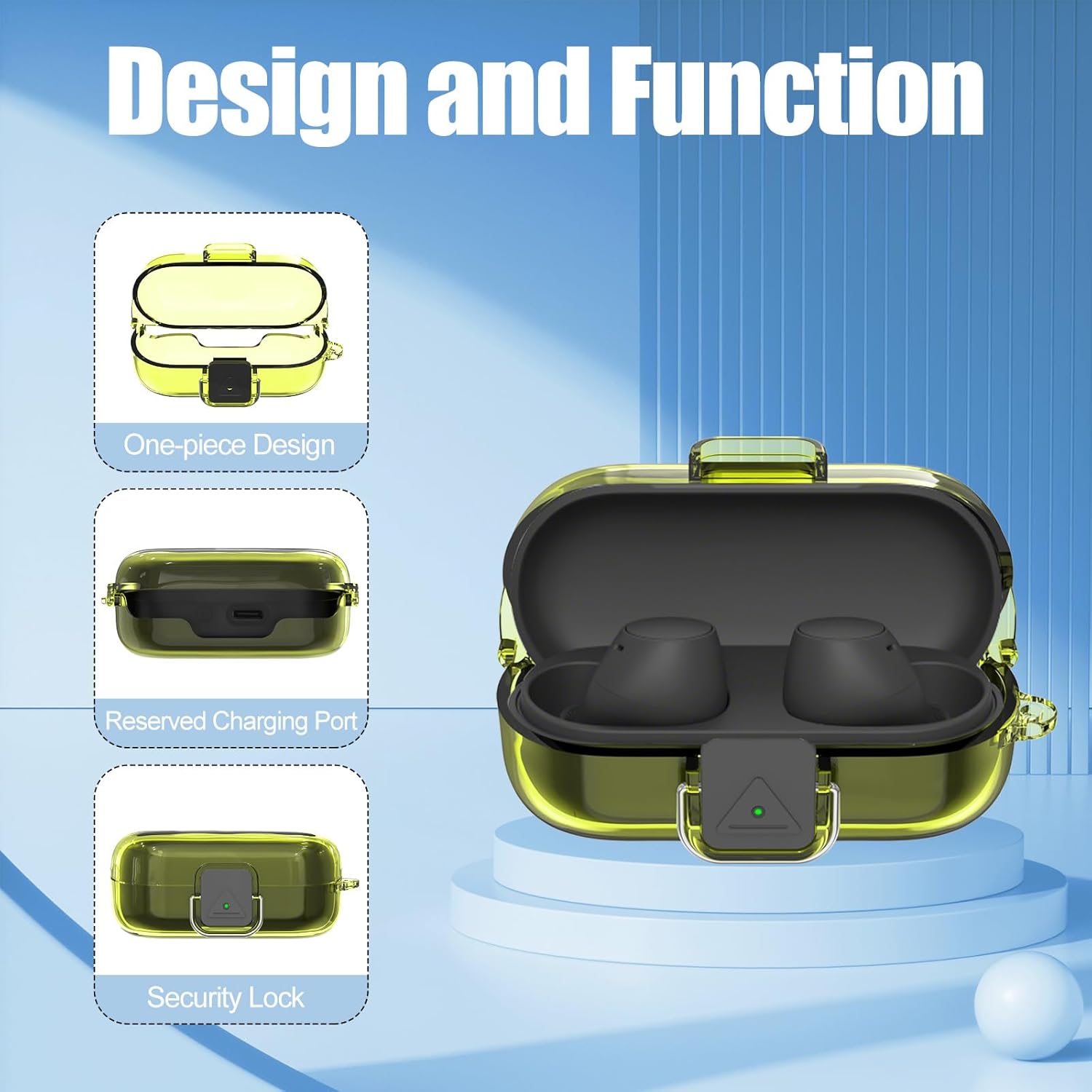 [with Safety Lock] for Sony WF-C510 Case Cover, Clear Soft TPU Protective Earbuds Case with Carabiner & Cleaner Kit Accessories Set(Clear Yellow) - Image 4