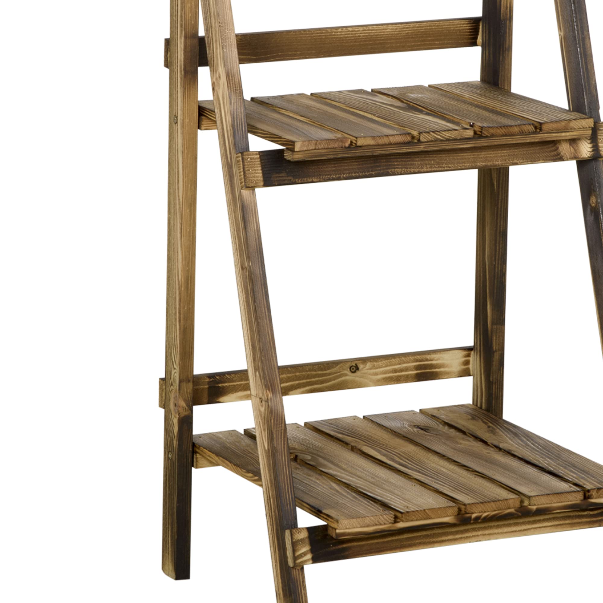 Outsunny Soporte para Plantas de Madera de 3 Niveles, Estantería para Plantas Plegable con Base de Listones, Soporte para Macetas para Interior y Exterior, Terraza, Jardín, 40x37x93 cm, Carbonizado