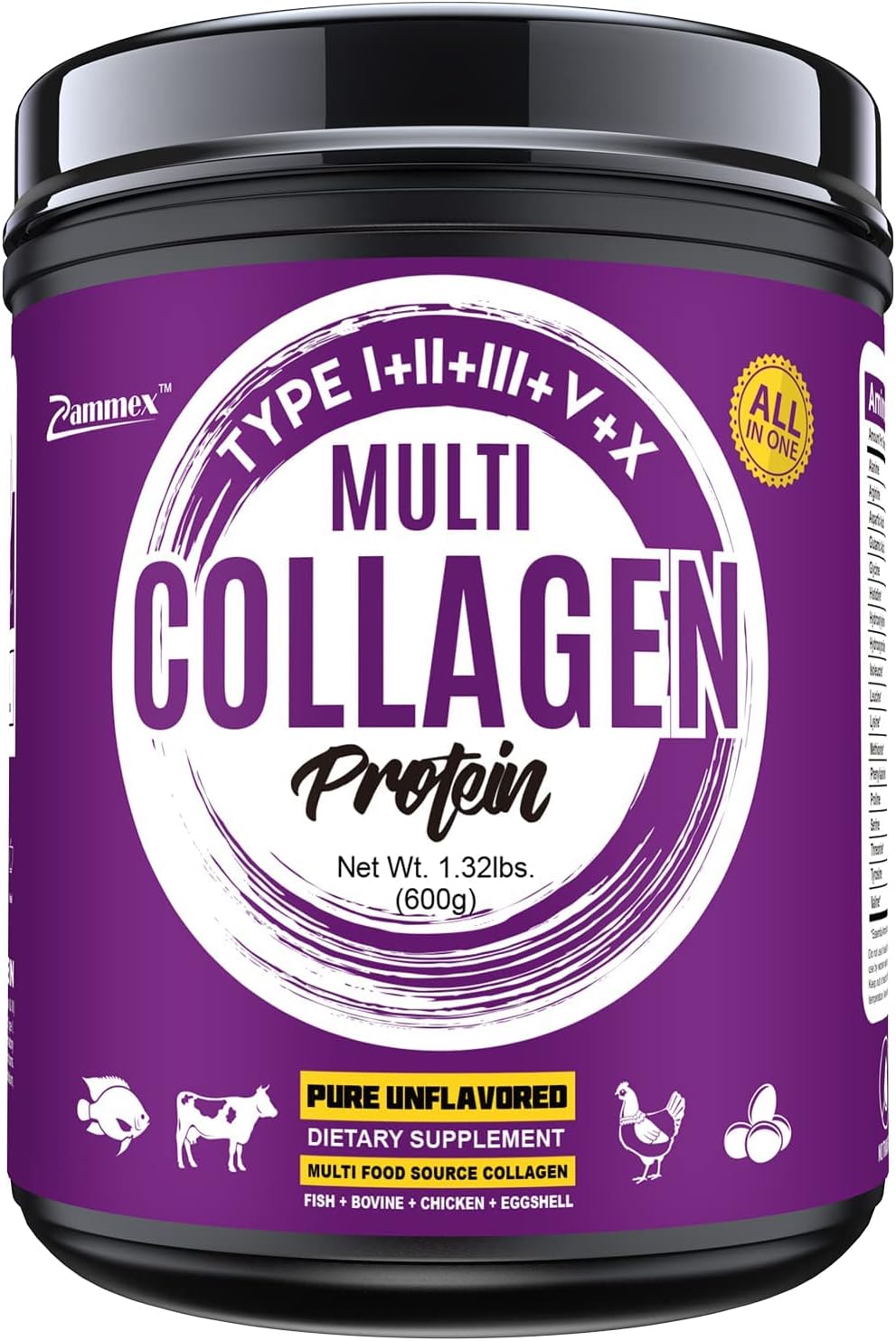 Multi Collagen Protein Powder Unflavored,60 Serving, Premium Blend of Grass-Fed Beef, Chicken, Wild Fish, Eggshell Collagen, 5 Types of Hydrolyzed Collagen Peptides, Keto & Paleo Friendly, Easy Mix