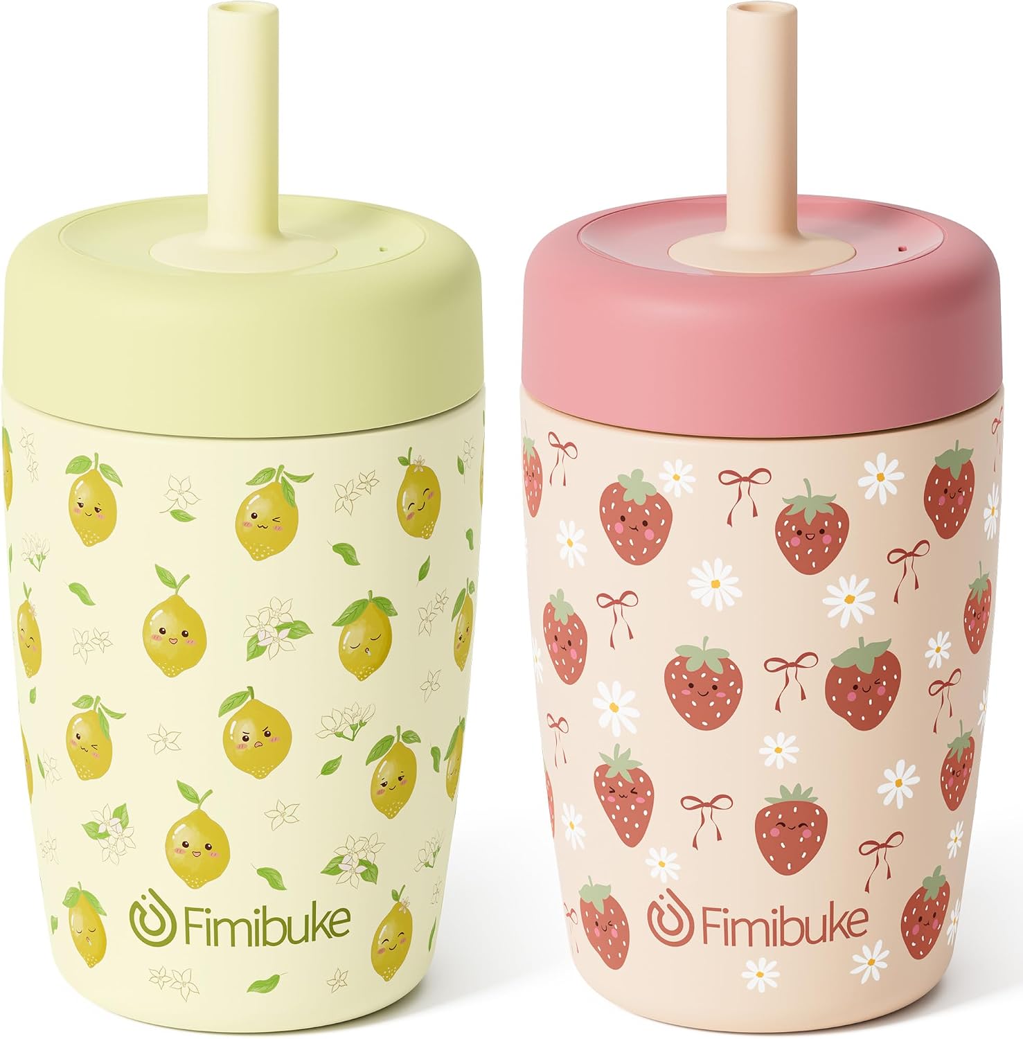 Fimibuke 12oz Stainless Steel Toddler Sippy Cup Spill Proof Kid Tumbler 2PC | Insulated Toddler Water Bottle for Boy Girl, BPA Free Kids Cup, Spill-Resistant Lid, Silicone Straw, Dishwasher Safe, 2 Pack