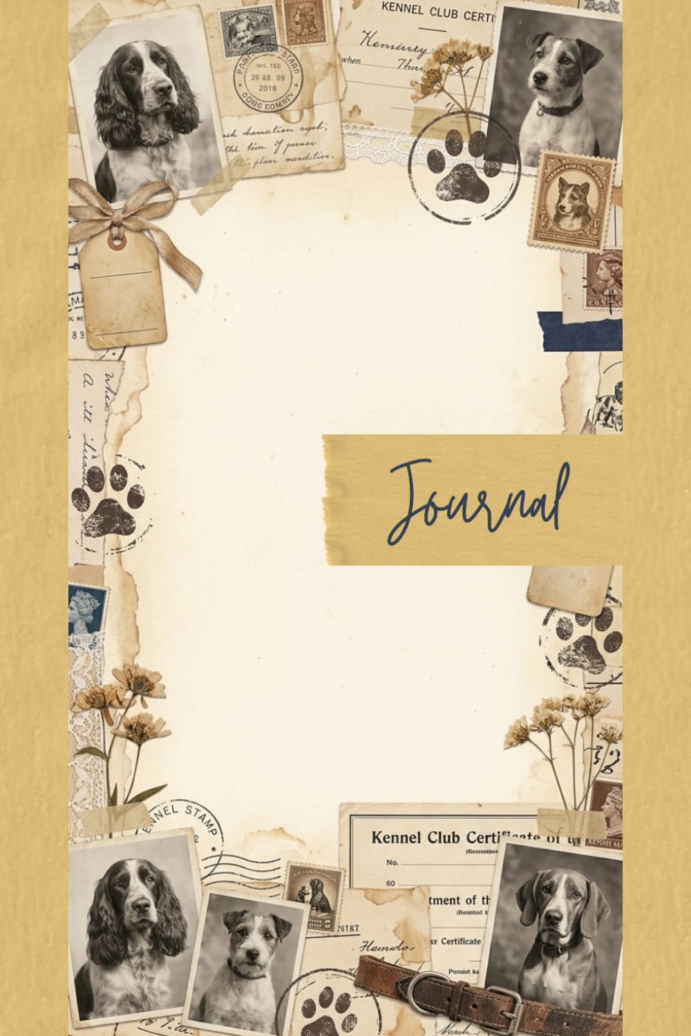 Vintage Dog Lover Junk Journal Pages - 6x9 Whimsical Puppy Aesthetic Scrapbooking Paper - 100 Decorative Writing Sheets with Retro Dogs, Antique Ephemera, Stamps and Victorian Style Stationery