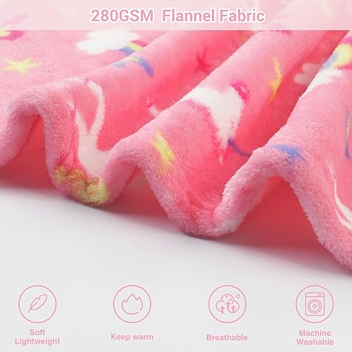 Miniatura 3 de Viviland Manta para niños, manta con estampado de unicornio para niñas, cálida y ligera, manta de vellón de unicornio rosa para sofá, silla, cama,