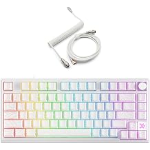 Glacier Skyloong HE75, Wired Detachable USB-C, Hot-Swappable, Volume Knob, Side Printed PBT Key Cap, Hall Effect Switch, Magnetic Keyboard Contour/White, with Aviator Cable