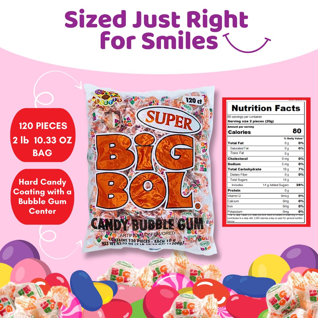 ALBERT'S Candy Super Big BOL Candy Chewing Bubble Gum, 10g Per Piece 120 ct. (1-Pack)