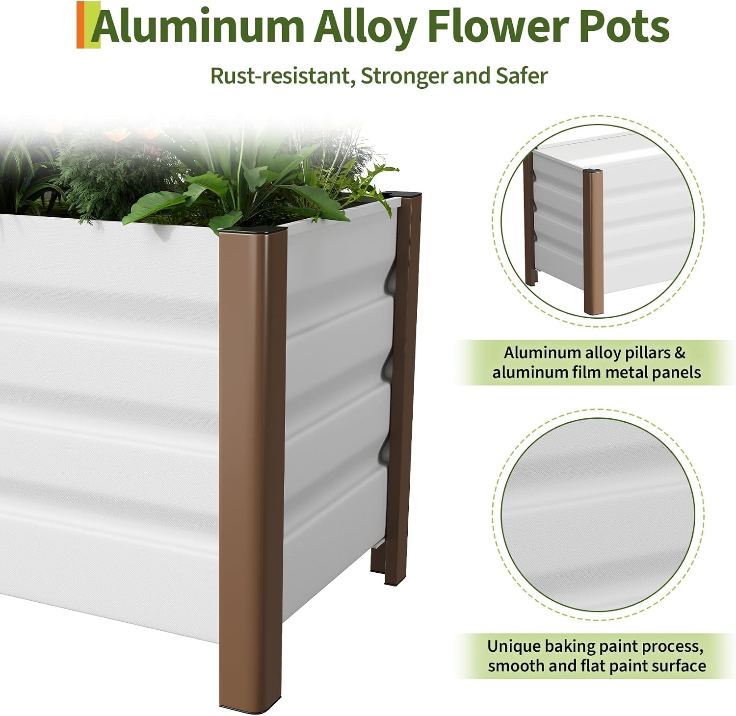 Garvee 2 Pack Large White Aluminum Planter Box 39"X16"X18", Extra Long Raised Garden Bed with Rounded Corners & Anti-Cut Safety Edging, Deep Design with Drainage Holes for Outdoor Patio & Balcony, Whi