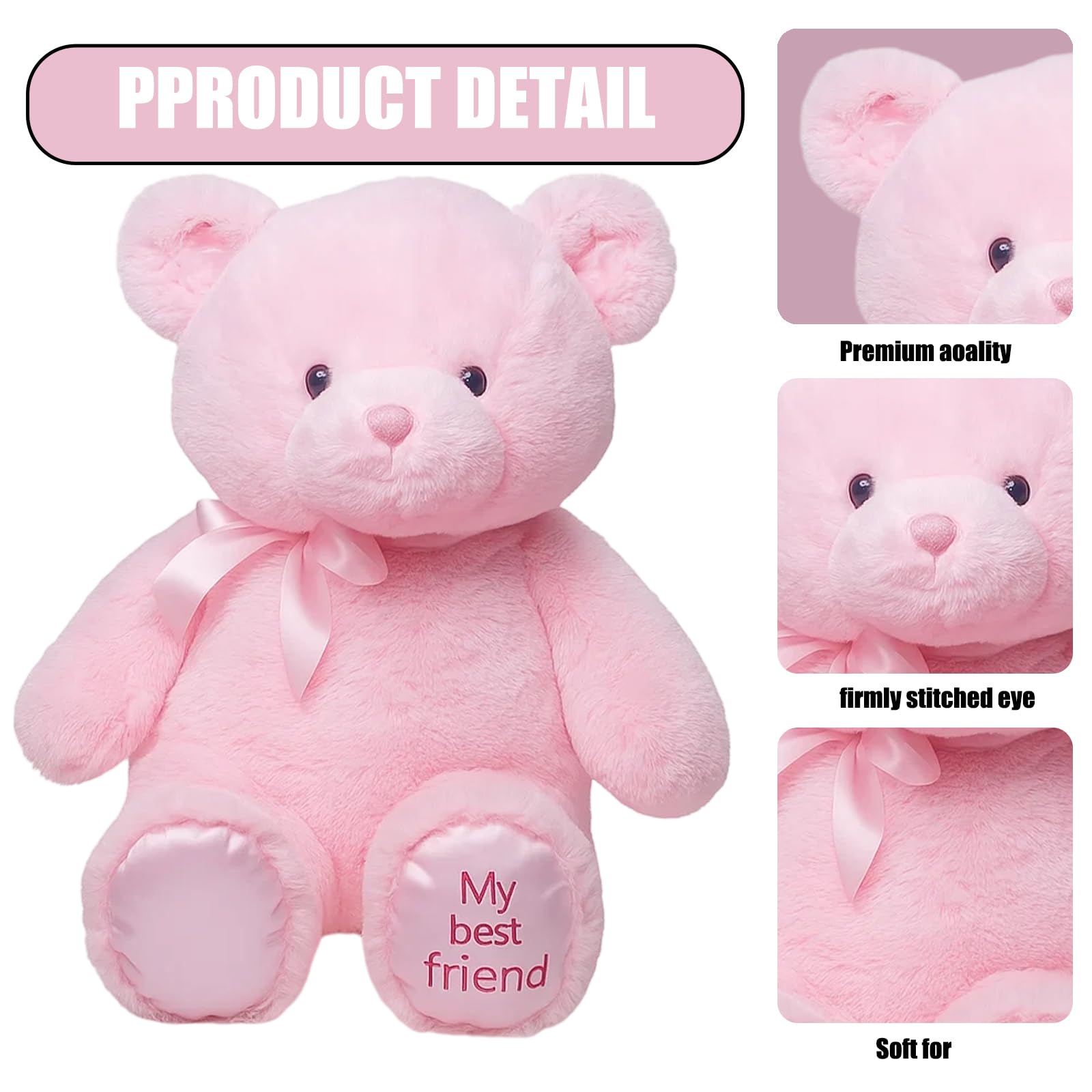 Pink Teddy Bear, Teddy Bear Plush toy, Soft Plush Toy for Children Pink Soft Toy - Image 3