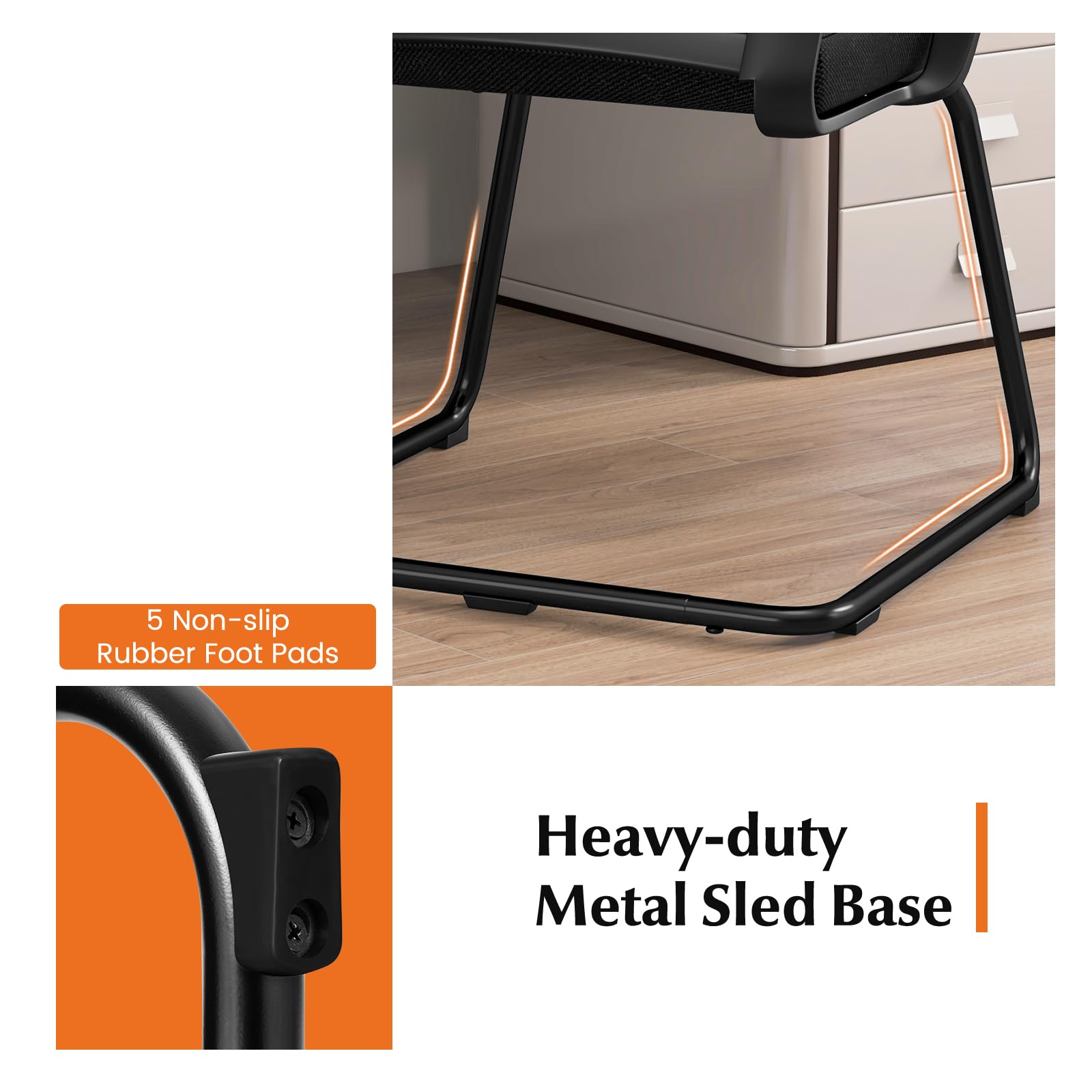 HOMASIS Sedia da Riunione con Braccioli e Supporto Lombare, Sedia da Ufficio Ergonomico con Base Resistente per Sala Conferenze, Studio, 62 x 59 x 94 cm, Nero (2)