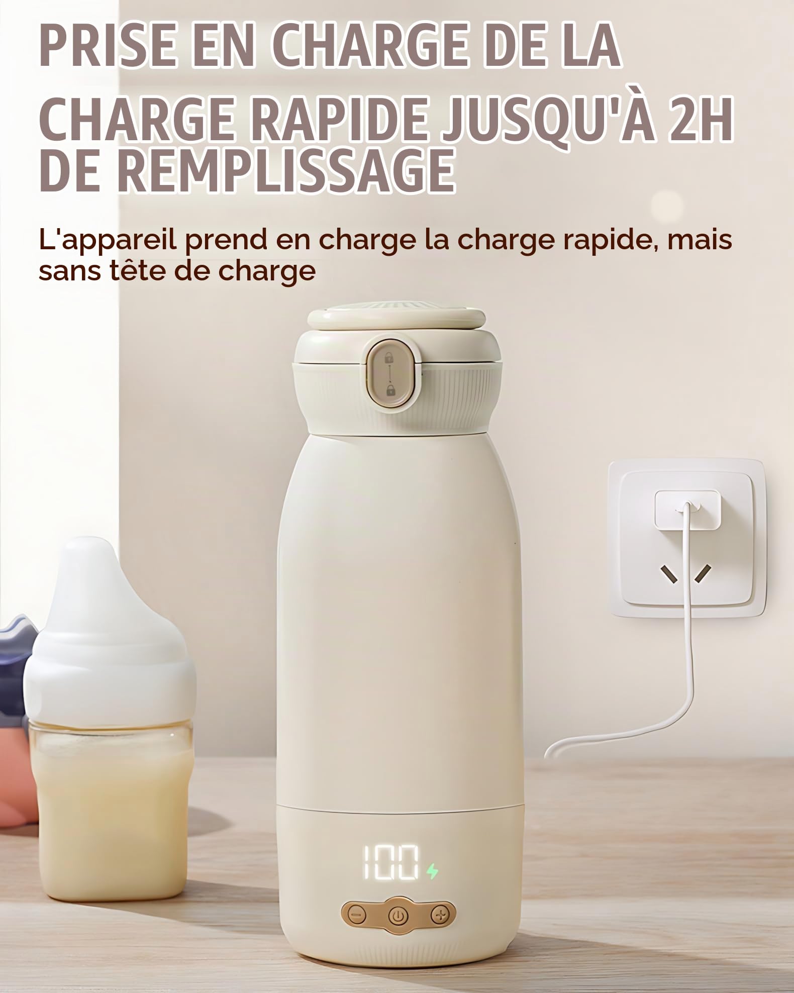 Chauffe-biberon portable, peut être chauffé, conservé au chaud et stérilisé, chauffage rapide en 3 minutes, grande capacité de 500 ml, grande batterie de 10400 mAh, eau, lait, lait maternel