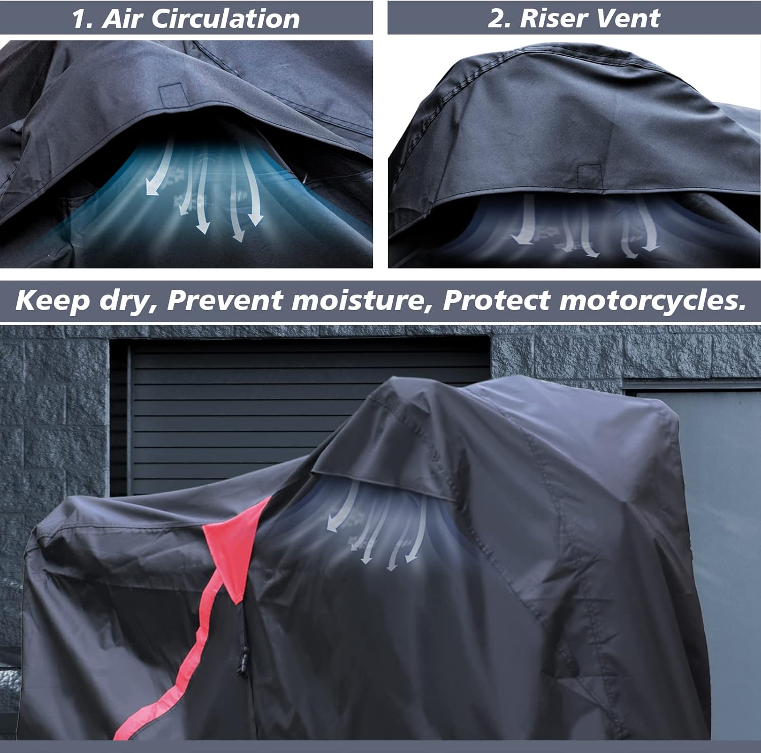 Autolion Motorcycle Cover,Waterproof Zipper 420D Heavy Duty Outdoor Cover for All Seasons Windproof, High Heat Resistance Dustproof and Rainproof Snowproof(Red Zipper L Fits Up to 91 inch) : Automotive