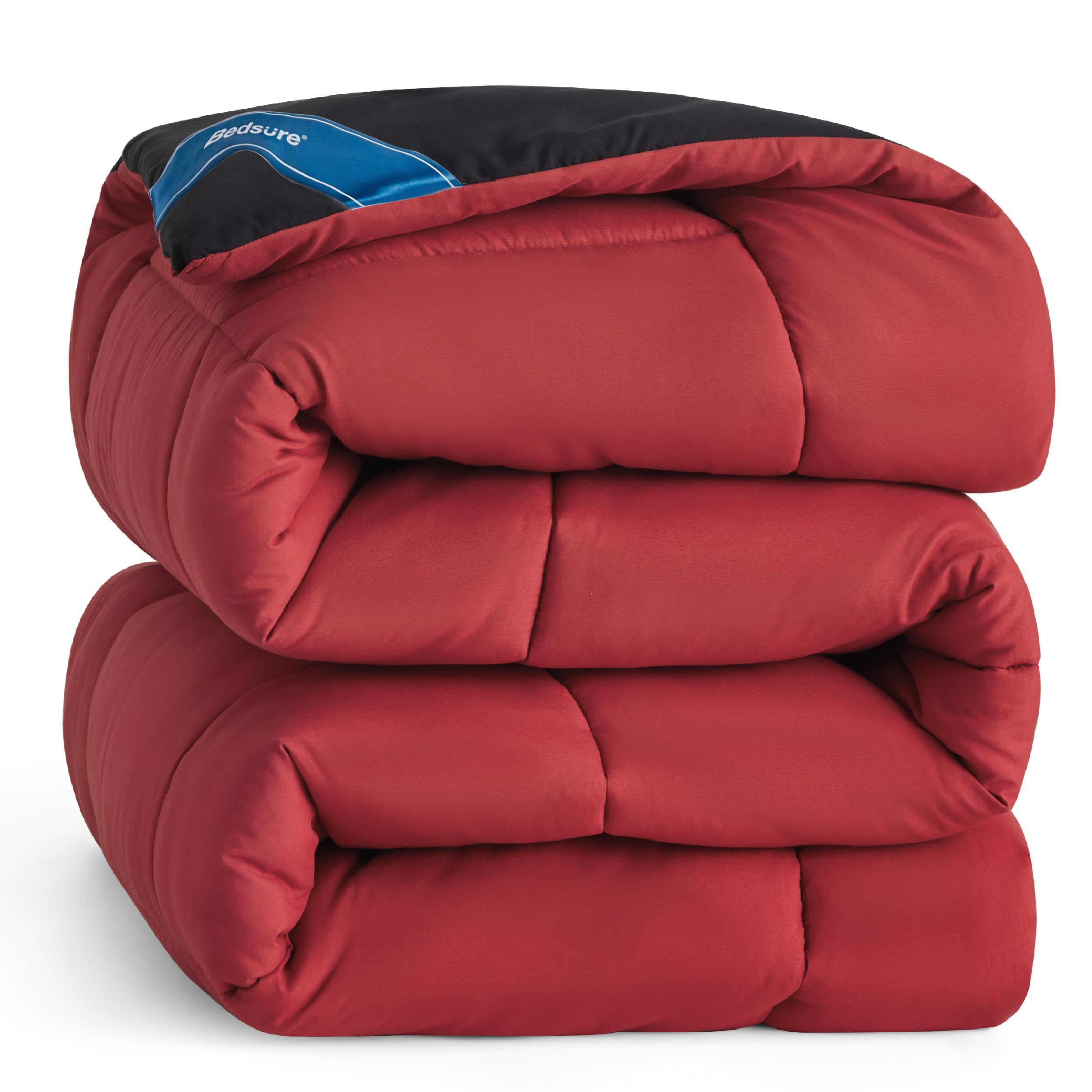Bedsure Comforters Twin Size -Duvet Insert Black/Red Down Alternative Comforter Quilted All Season Duvet with Tabs - Machine Washable (Black/Red,Twin 88x68 Inches)