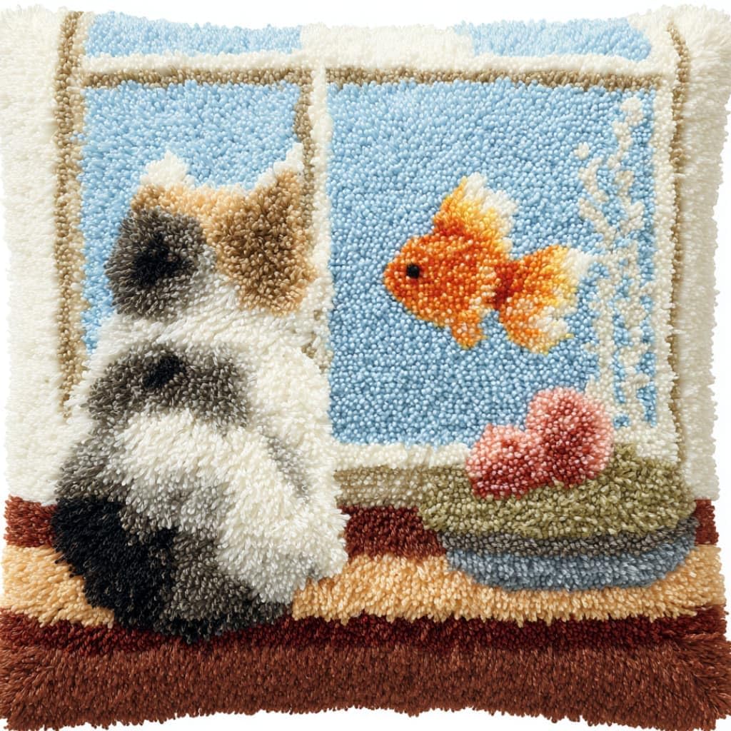 Taxpy Latch Hook Cushion Kits Cats Pillowcase Kits Embroidery Kit 17X17 Inch DIY Needlework Pillow Cover Sofa Cushion Rug Making