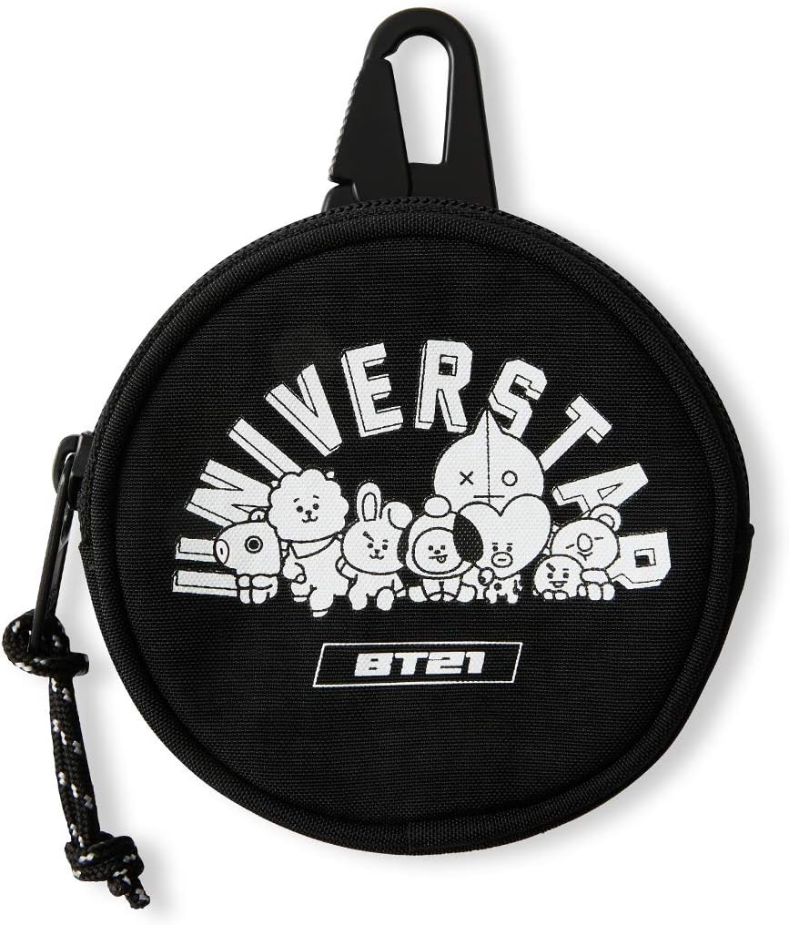 BT21Wappen Series Mini Small Coin Purse Wallet Jewelry Bag Pouch, Black_AB