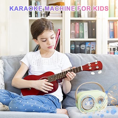 Miniatura 6 de Mini máquina de karaoke, máquina de karaoke para niños y adultos, lindo karaoke con micrófono, altavoz Bluetooth portátil con micrófono, estilo
