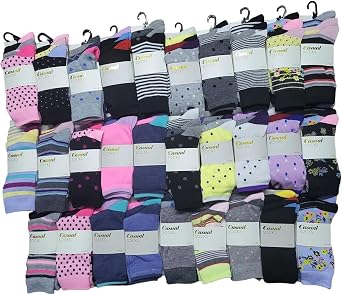 36 Pairs Women Assorted Multi-Design Bulk Socks Bundle - Footwear variety Multipack Wholesale Job Lot Ladie Sizes UK 4-8