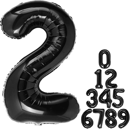 Globo de aluminio negro de 40 pulgadas con el número 2, globos gigantes gigantes para fiesta de 2 cumpleaños, globos de aluminio Mylar helio para