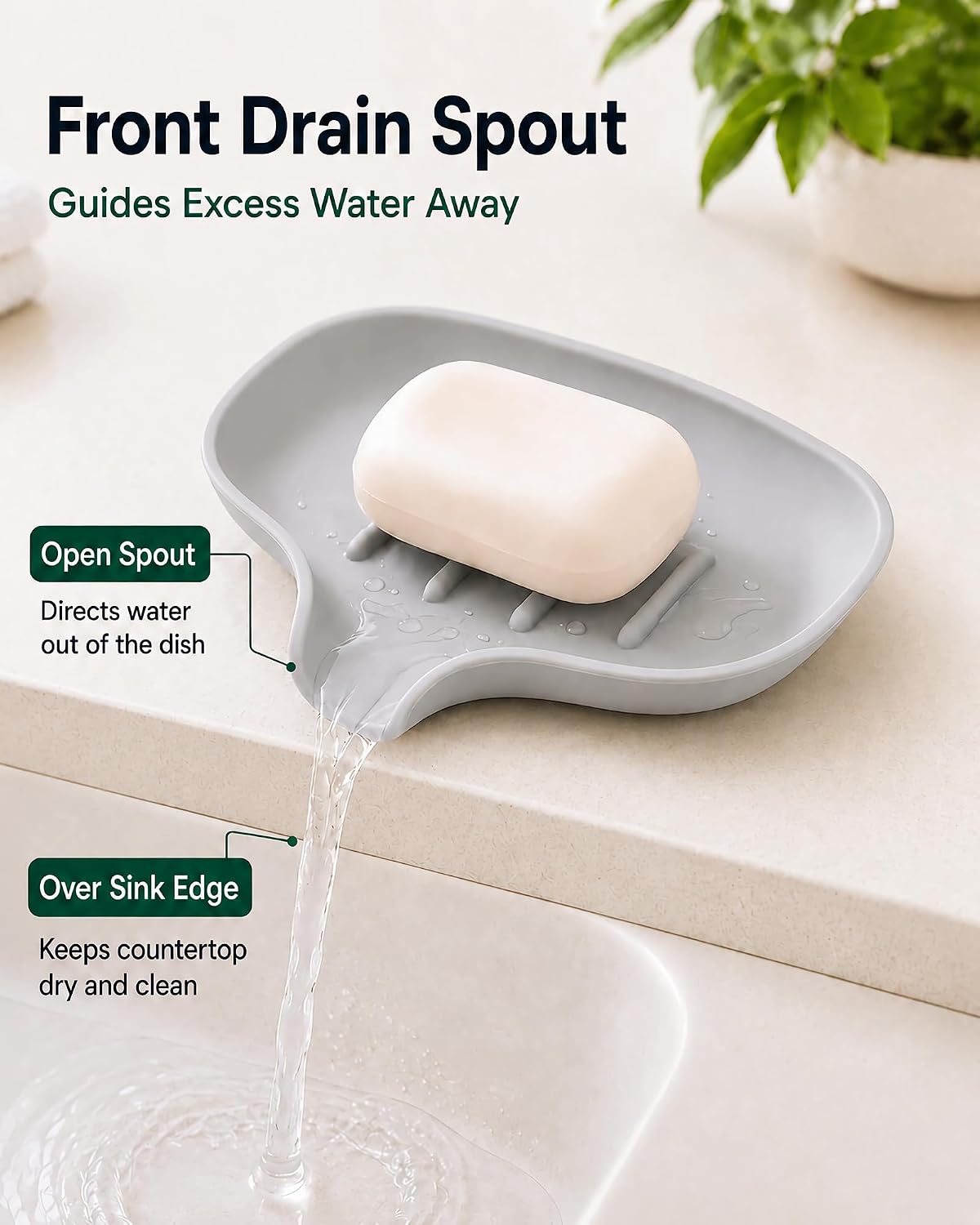 3 Pack Silicone Soap Dish with Drain, Bar Soap Holder for Shower/Bathroom, Self Draining Waterfall Soap Tray/Saver for Kitchen, Keep Soap Dry, Easy to Clean